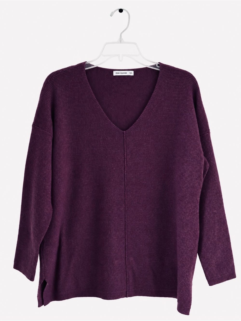 Pink Clover Deep Plum V-Neck Knit Sweater